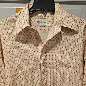 Kmart Men's Cream Patterned Button Down Shirt Permanent Press 80s Retro Vintage